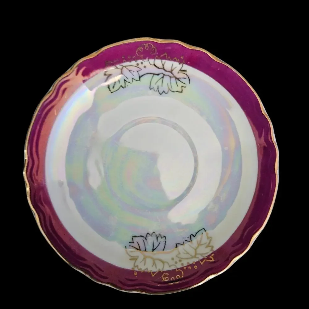 Vintage 13 Pc Japanese Lusterware Tea Set Purple Trim Courting Scene Porcelain